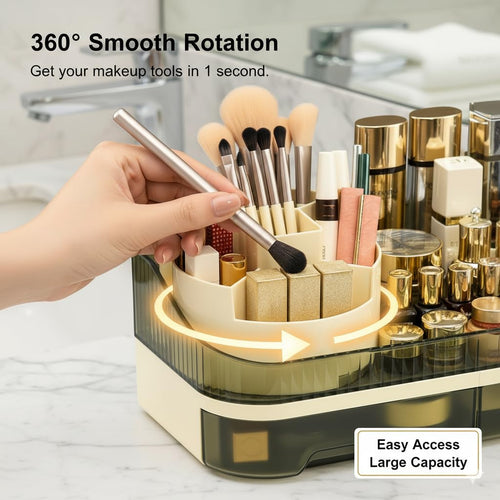 Makeup Organizer with Dual Drawers - Large Capacity Countertop Cosmetic Storage for Skincare Vanity Bathroom SUN N.