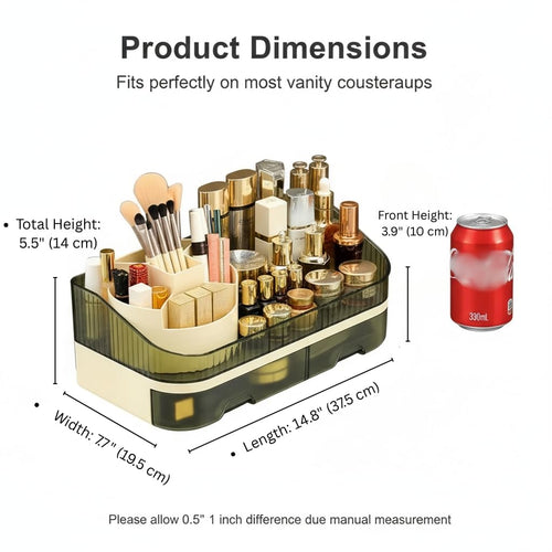 Makeup Organizer with Dual Drawers - Large Capacity Countertop Cosmetic Storage for Skincare Vanity Bathroom SUN N.