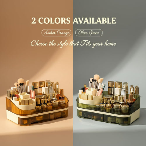 Makeup Organizer with Dual Drawers - Large Capacity Countertop Cosmetic Storage for Skincare Vanity Bathroom SUN N.