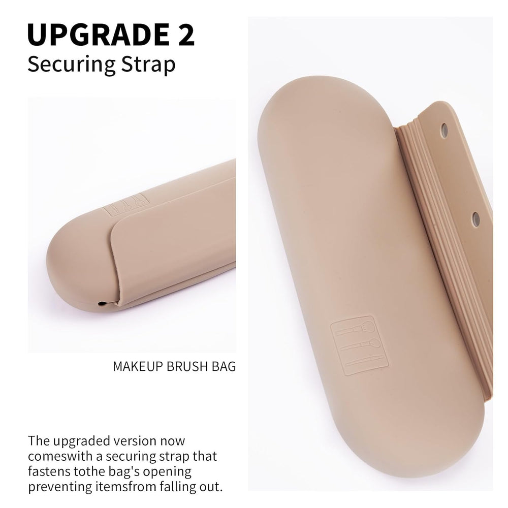 Porte-pinceaux de maquillage en silicone Sac cosmétique de voyage : Porte-pinceaux de maquillage pour le visage doux et portable avec fermeture magnétique améliorée anti-chute, grande trousse de pinceaux de maquillage de voyage - Noyer SUN N.