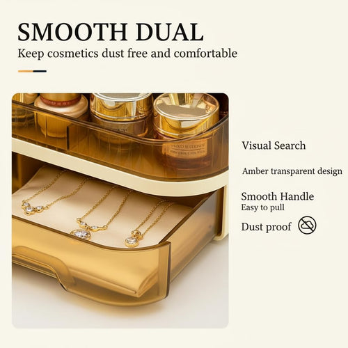 Makeup Organizer with Dual Drawers - Large Capacity Countertop Cosmetic Storage for Skincare Vanity Bathroom SUN N.