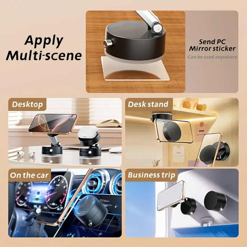 Support de téléphone magnétique pliable avec ventouse, fixation de voiture à aspiration électrique à 360°, support pivotant double face pour voiture, miroir, salle de sport, cuisine, support de téléphone portable mains libres (rose) SUN N.