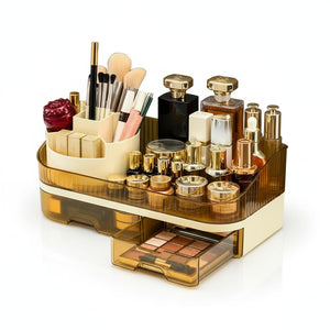 Makeup Organizer with Dual Drawers - Large Capacity Countertop Cosmetic Storage for Skincare Vanity Bathroom SUN N.