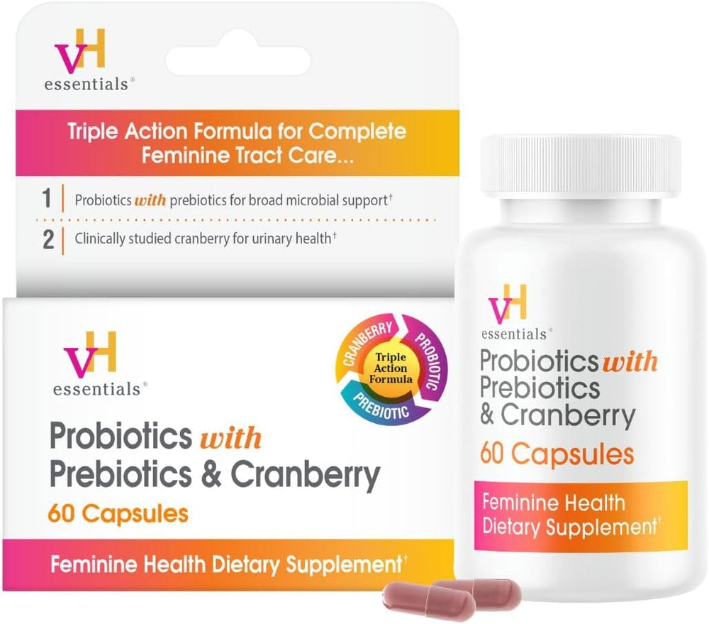 vH Essentials Probiotiques pour Femmes avec Prébiotiques, Canneberge et Vitamine C - 60 Gélules (Approvisionnement de 30 Jours) - Probiotiques pour Femmes pour Soutenir l'Équilibre Intestinal, la Santé Féminine et la Santé des Voies Urinaires pour Femmes SUN N.