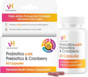 vH Essentials Probiotiques pour Femmes avec Prébiotiques, Canneberge et Vitamine C - 60 Gélules (Approvisionnement de 30 Jours) - Probiotiques pour Femmes pour Soutenir l'Équilibre Intestinal, la Santé Féminine et la Santé des Voies Urinaires pour Femmes SUN N.