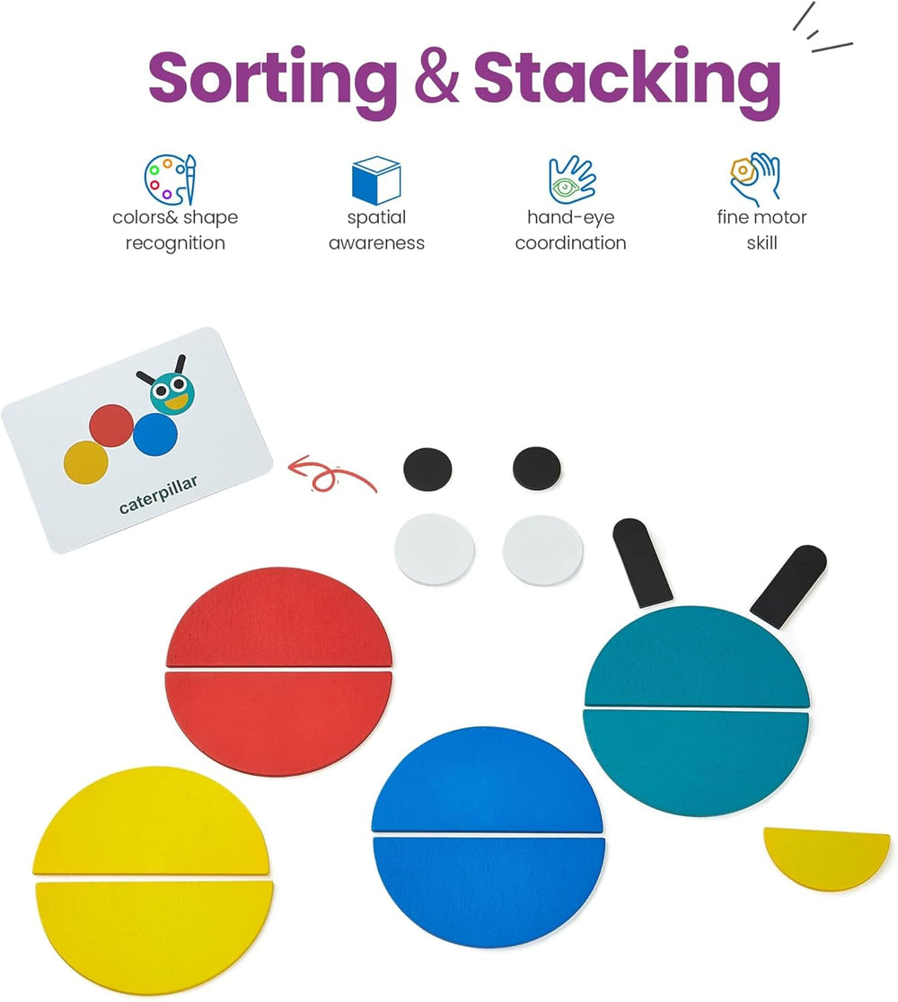 LiKee Puzzles en Bois à Formes Ouvertes (36 Blocs & 60 Cartes) pour Tout-Petits de 3 Ans et Plus, Jouets Montessori de Développement, Activité Éducative pour la Maternelle, Jouet de Voyage, Jeux de Société pour Enfants de 4 à 8 Ans SUN N.