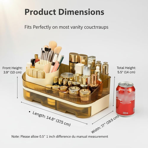 Makeup Organizer with Dual Drawers - Large Capacity Countertop Cosmetic Storage for Skincare Vanity Bathroom SUN N.