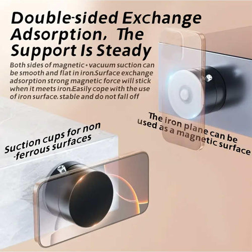 Support de téléphone magnétique pliable avec ventouse, fixation de voiture à aspiration électrique à 360°, support pivotant double face pour voiture, miroir, salle de sport, cuisine, support de téléphone portable mains libres (rose) SUN N.