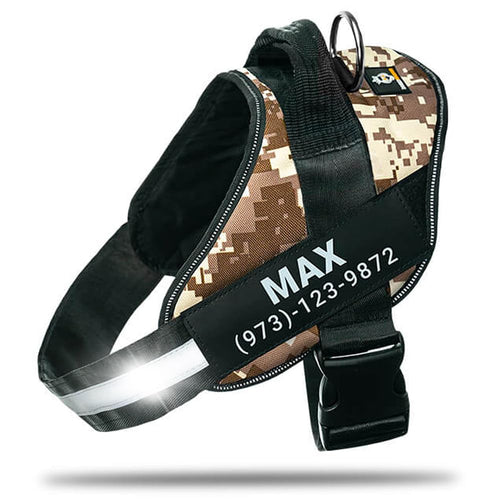 Harnais pour chien personnalisé anti-traction avec écusson de nom, réglable, réfléchissant, rembourré, gilet pour animal robuste pour prévenir les tiraillements, tractions ou étouffements, pour l'entraînement et la promenade, bleu, M SUN N.