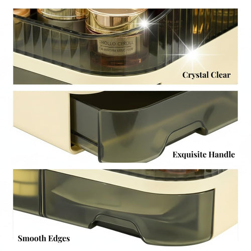 Makeup Organizer with Dual Drawers - Large Capacity Countertop Cosmetic Storage for Skincare Vanity Bathroom SUN N.