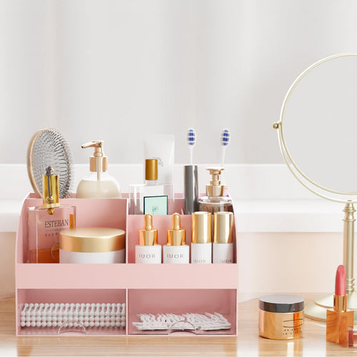 Organisateur de maquillage avec tiroirs, rangement cosmétique pour commode, coiffeuse et plan de travail de salle de bain, porte-beauté pour rouge à lèvres et pinceaux, organisateur de soins pour coiffeuse, vitrine cosmétique (blanc) SUN N.