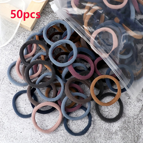 Elastic Hair Ties Set 50pcs Ponytail Holders Solid Color Hair Accessories