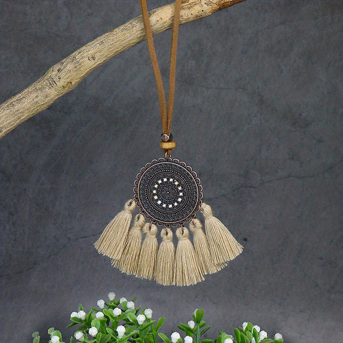 Ensemble de 3 colliers pendentifs de mode féminine de style ethnique avec pendentif à pompon floral, en alliage de zinc émaillé bronze avec incrustation de strass en verre, collier vintage SUN N.