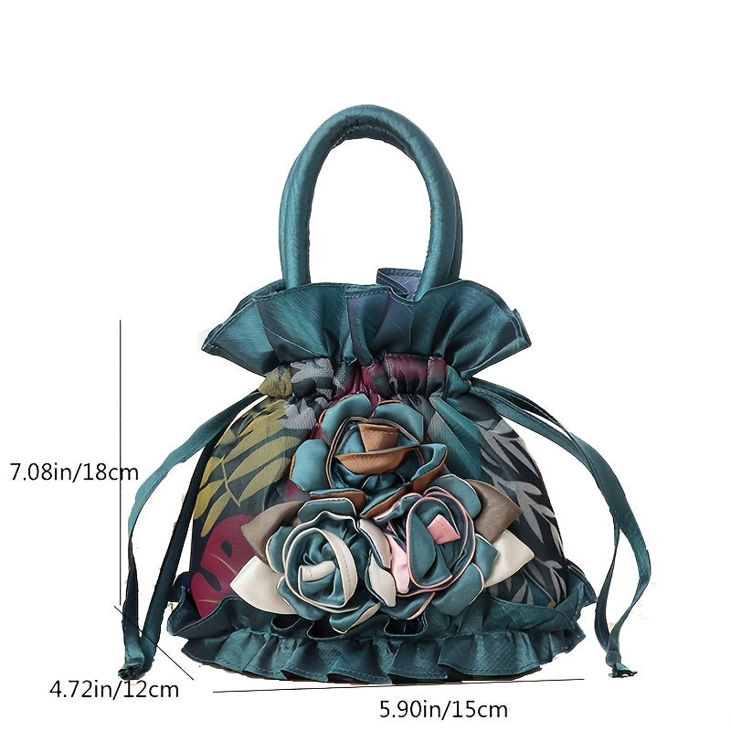 Sac à main à cordon avec décor floral, petit sac de soirée tendance, sac simple pour téléphone, mignon sac seau SUN N.