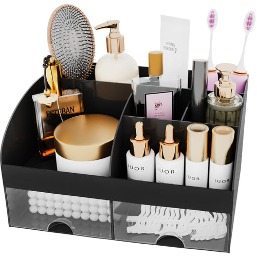 Organisateur de maquillage avec tiroirs, rangement cosmétique pour commode, coiffeuse et plan de travail de salle de bain, porte-beauté pour rouge à lèvres et pinceaux, organisateur de soins pour coiffeuse, vitrine cosmétique (blanc) SUN N.