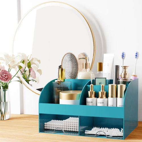 Organisateur de maquillage avec tiroirs, rangement cosmétique pour commode, coiffeuse et plan de travail de salle de bain, porte-beauté pour rouge à lèvres et pinceaux, organisateur de soins pour coiffeuse, vitrine cosmétique (blanc) SUN N.