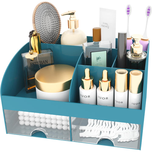 Organisateur de maquillage avec tiroirs, rangement cosmétique pour commode, coiffeuse et plan de travail de salle de bain, porte-beauté pour rouge à lèvres et pinceaux, organisateur de soins pour coiffeuse, vitrine cosmétique (blanc) SUN N.