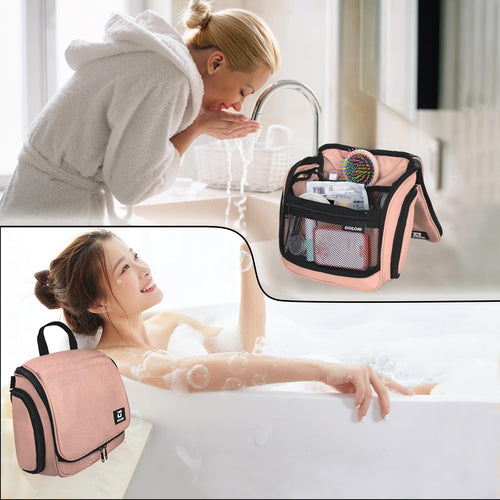 Sac de toilette suspendu Goloni avec crochet, grand sac à maquillage organisateur de voyage, sac cosmétique suspendu résistant à l'eau avec 10 compartiments pour femmes et hommes, rouge SUN N.