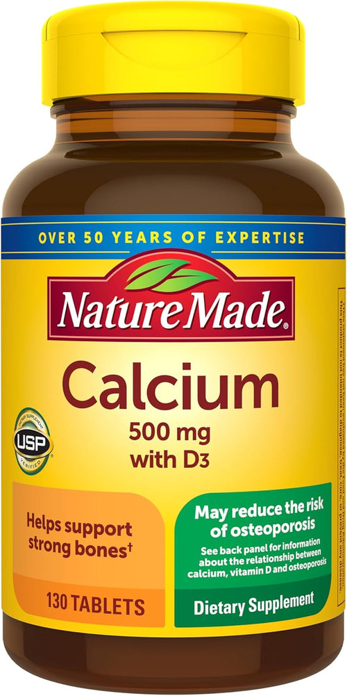 Nature Made Calcium 500 mg avec Vitamine D3, Supplément de Calcium et de Vitamine D pour le soutien osseux, 130 comprimés SUN N.