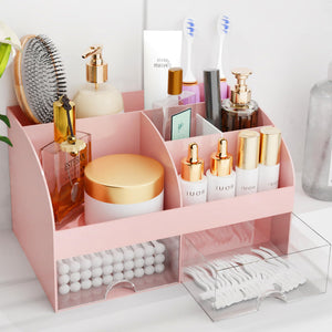 Organisateur de maquillage avec tiroirs, rangement cosmétique pour commode, coiffeuse et plan de travail de salle de bain, porte-beauté pour rouge à lèvres et pinceaux, organisateur de soins pour coiffeuse, vitrine cosmétique (blanc) SUN N.