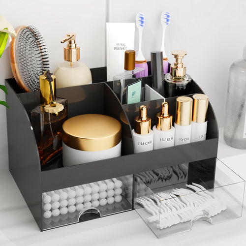 Organisateur de maquillage avec tiroirs, rangement cosmétique pour commode, coiffeuse et plan de travail de salle de bain, porte-beauté pour rouge à lèvres et pinceaux, organisateur de soins pour coiffeuse, vitrine cosmétique (blanc) SUN N.