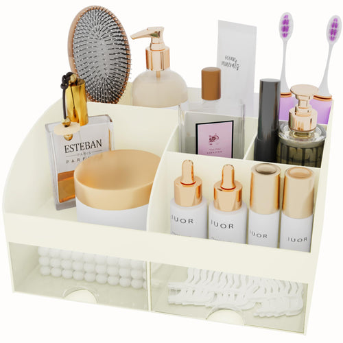 Organisateur de maquillage avec tiroirs, rangement cosmétique pour commode, coiffeuse et plan de travail de salle de bain, porte-beauté pour rouge à lèvres et pinceaux, organisateur de soins pour coiffeuse, vitrine cosmétique (blanc) SUN N.