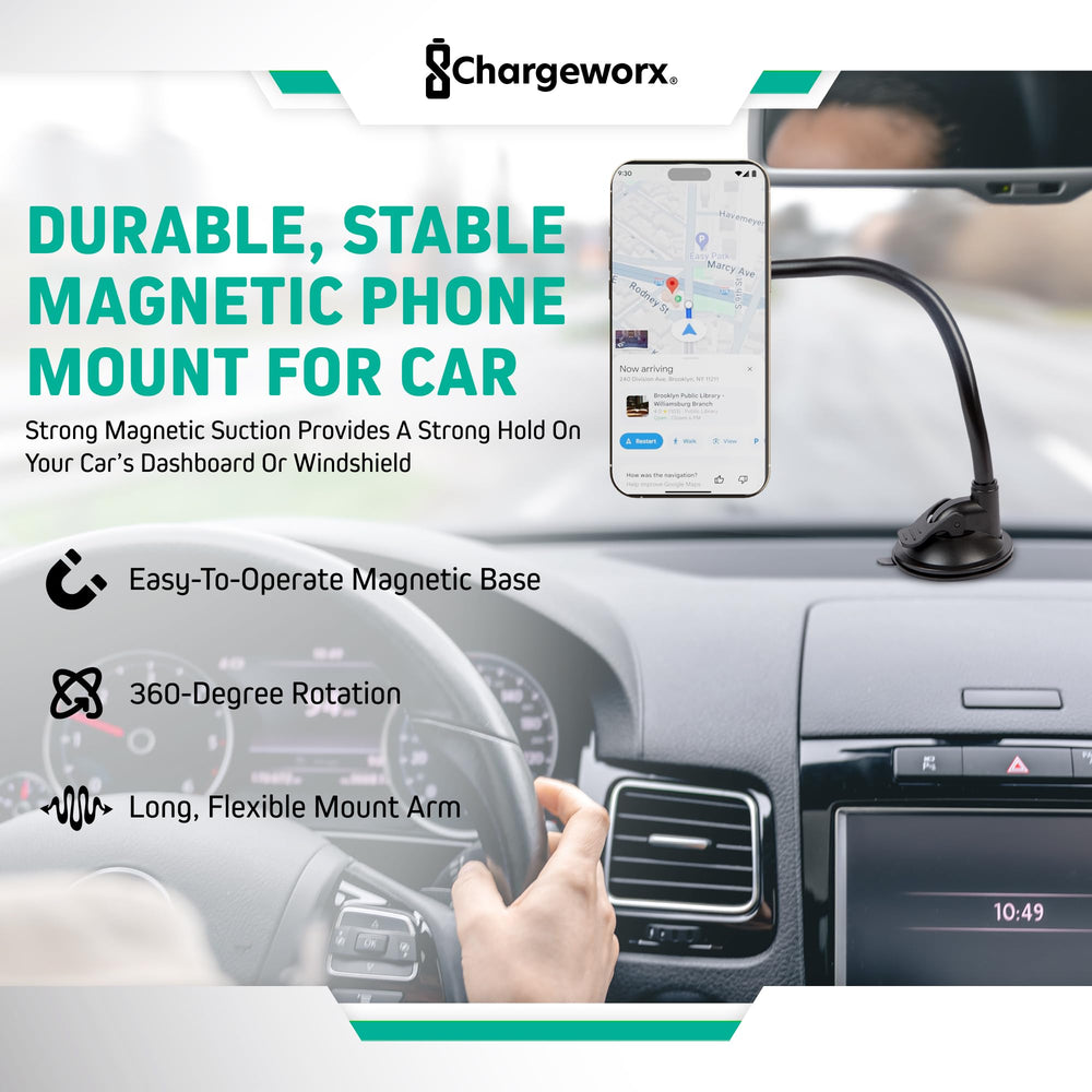 Support de téléphone réglable CHARGEWORX pour pare-brise de voiture, support de téléphone portable avec col de cygne flexible de 14,75", ventouse, pince antidérapante, rotation à 360 degrés pour iPhone et Samsung SUN N.