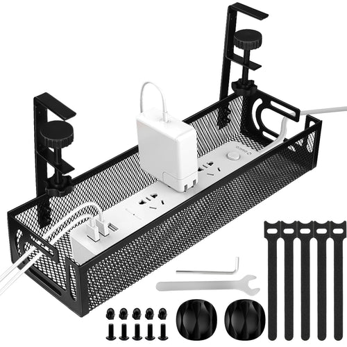 Gestion des câbles, gestion des câbles sous bureau de 25'' sans perçage, organiseur de câbles en métal avec pince pour bureau assis-debout, organiseur de câbles pour bureau à domicile, noir SUN N.