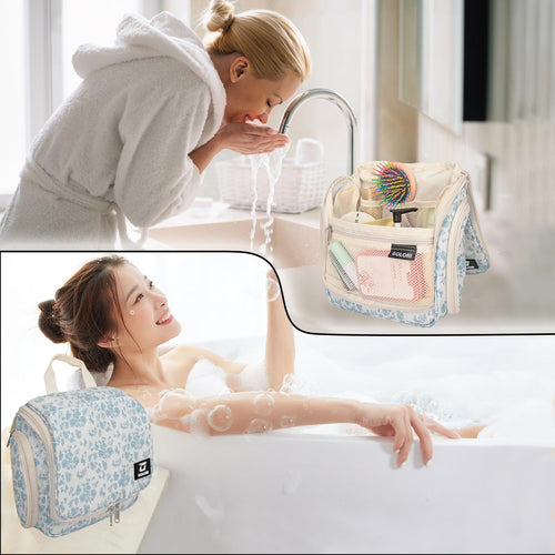 Sac de toilette suspendu Goloni avec crochet, grand sac à maquillage organisateur de voyage, sac cosmétique suspendu résistant à l'eau avec 10 compartiments pour femmes et hommes, rouge SUN N.