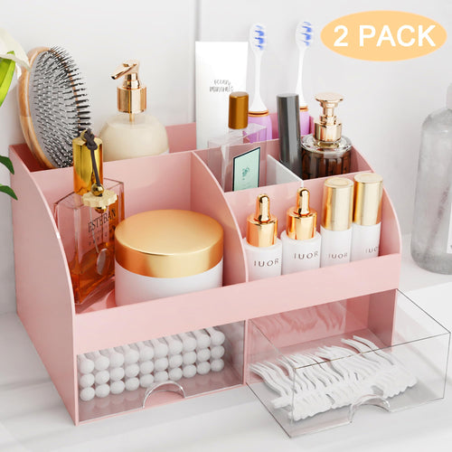 Organisateur de maquillage avec tiroirs, rangement cosmétique pour commode, coiffeuse et plan de travail de salle de bain, porte-beauté pour rouge à lèvres et pinceaux, organisateur de soins pour coiffeuse, vitrine cosmétique (blanc) SUN N.