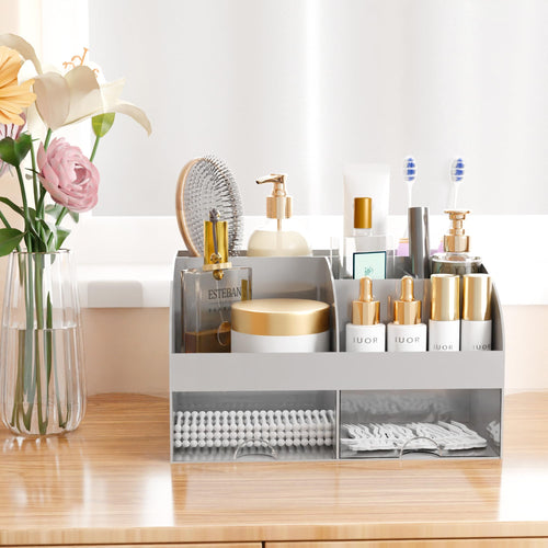 Organisateur de maquillage avec tiroirs, rangement cosmétique pour commode, coiffeuse et plan de travail de salle de bain, porte-beauté pour rouge à lèvres et pinceaux, organisateur de soins pour coiffeuse, vitrine cosmétique (blanc) SUN N.