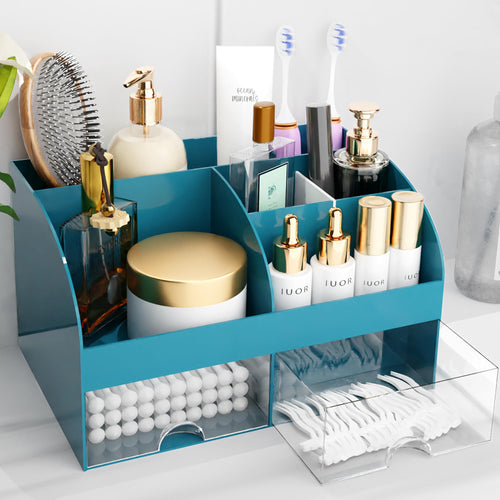 Organisateur de maquillage avec tiroirs, rangement cosmétique pour commode, coiffeuse et plan de travail de salle de bain, porte-beauté pour rouge à lèvres et pinceaux, organisateur de soins pour coiffeuse, vitrine cosmétique (blanc) SUN N.