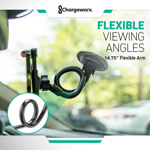 Support de téléphone réglable CHARGEWORX pour pare-brise de voiture, support de téléphone portable avec col de cygne flexible de 14,75", ventouse, pince antidérapante, rotation à 360 degrés pour iPhone et Samsung SUN N.