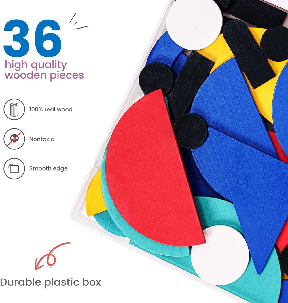 LiKee Puzzles en Bois à Formes Ouvertes (36 Blocs & 60 Cartes) pour Tout-Petits de 3 Ans et Plus, Jouets Montessori de Développement, Activité Éducative pour la Maternelle, Jouet de Voyage, Jeux de Société pour Enfants de 4 à 8 Ans SUN N.