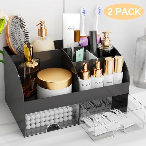 Organisateur de maquillage avec tiroirs, rangement cosmétique pour commode, coiffeuse et plan de travail de salle de bain, porte-beauté pour rouge à lèvres et pinceaux, organisateur de soins pour coiffeuse, vitrine cosmétique (blanc) SUN N.