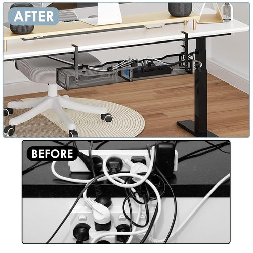 Gestion des câbles, gestion des câbles sous bureau de 25'' sans perçage, organiseur de câbles en métal avec pince pour bureau assis-debout, organiseur de câbles pour bureau à domicile, noir SUN N.