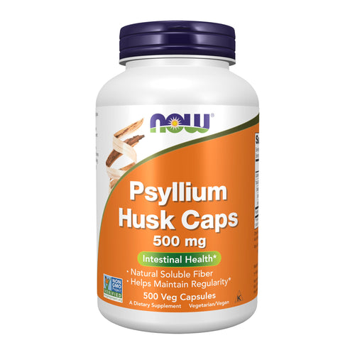 Compléments NOW Foods, Capsules de Cosses de Psyllium 500 mg, Vérifié par le Projet Non-OGM, Fibre Soluble Naturelle, Santé Intestinale*, 200 Capsules Végétales SUN N.