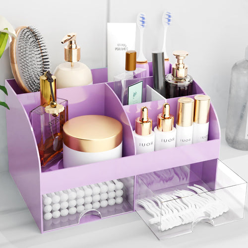 Organisateur de maquillage avec tiroirs, rangement cosmétique pour commode, coiffeuse et plan de travail de salle de bain, porte-beauté pour rouge à lèvres et pinceaux, organisateur de soins pour coiffeuse, vitrine cosmétique (blanc) SUN N.