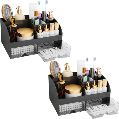Organisateur de maquillage avec tiroirs, rangement cosmétique pour commode, coiffeuse et plan de travail de salle de bain, porte-beauté pour rouge à lèvres et pinceaux, organisateur de soins pour coiffeuse, vitrine cosmétique (blanc) SUN N.