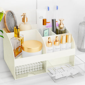 Organisateur de maquillage avec tiroirs, rangement cosmétique pour commode, coiffeuse et plan de travail de salle de bain, porte-beauté pour rouge à lèvres et pinceaux, organisateur de soins pour coiffeuse, vitrine cosmétique (blanc) SUN N.