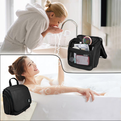 Sac de toilette suspendu Goloni avec crochet, grand sac à maquillage organisateur de voyage, sac cosmétique suspendu résistant à l'eau avec 10 compartiments pour femmes et hommes, rouge SUN N.