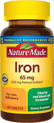 Comprimés Nature Made Fer 65 mg (325 mg Sulfate Ferreux), Suppléments de Fer, Supplément Alimentaire pour le Soutien des Globules Rouges, 180 Comprimés, Approvisionnement pour 180 Jours SUN N.