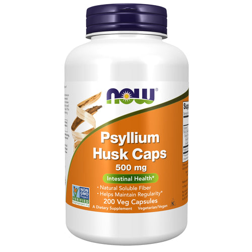 Compléments NOW Foods, Capsules de Cosses de Psyllium 500 mg, Vérifié par le Projet Non-OGM, Fibre Soluble Naturelle, Santé Intestinale*, 200 Capsules Végétales SUN N.