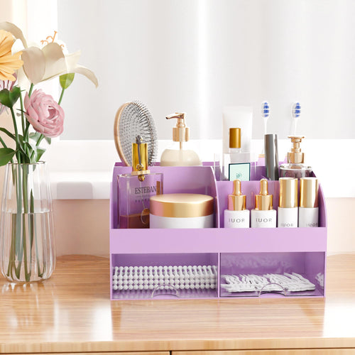 Organisateur de maquillage avec tiroirs, rangement cosmétique pour commode, coiffeuse et plan de travail de salle de bain, porte-beauté pour rouge à lèvres et pinceaux, organisateur de soins pour coiffeuse, vitrine cosmétique (blanc) SUN N.