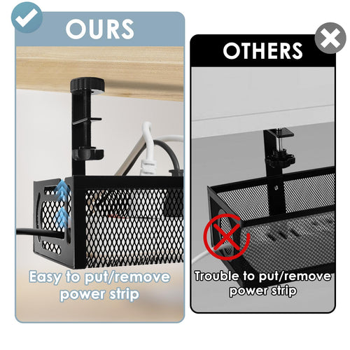Gestion des câbles, gestion des câbles sous bureau de 25'' sans perçage, organiseur de câbles en métal avec pince pour bureau assis-debout, organiseur de câbles pour bureau à domicile, noir SUN N.