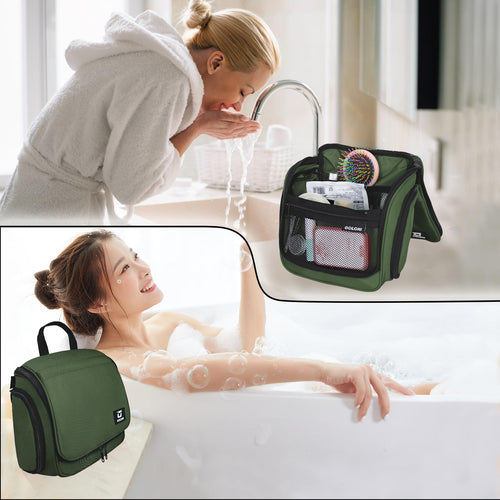 Sac de toilette suspendu Goloni avec crochet, grand sac à maquillage organisateur de voyage, sac cosmétique suspendu résistant à l'eau avec 10 compartiments pour femmes et hommes, rouge SUN N.