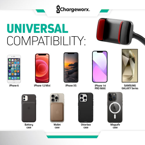 Support de téléphone réglable CHARGEWORX pour pare-brise de voiture, support de téléphone portable avec col de cygne flexible de 14,75", ventouse, pince antidérapante, rotation à 360 degrés pour iPhone et Samsung SUN N.
