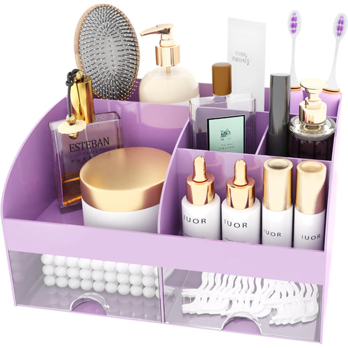Organisateur de maquillage avec tiroirs, rangement cosmétique pour commode, coiffeuse et plan de travail de salle de bain, porte-beauté pour rouge à lèvres et pinceaux, organisateur de soins pour coiffeuse, vitrine cosmétique (blanc) SUN N.