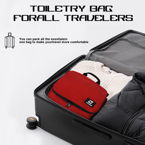 Sac de toilette suspendu Goloni avec crochet, grand sac à maquillage organisateur de voyage, sac cosmétique suspendu résistant à l'eau avec 10 compartiments pour femmes et hommes, rouge SUN N.