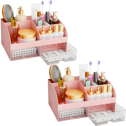 Organisateur de maquillage avec tiroirs, rangement cosmétique pour commode, coiffeuse et plan de travail de salle de bain, porte-beauté pour rouge à lèvres et pinceaux, organisateur de soins pour coiffeuse, vitrine cosmétique (blanc) SUN N.